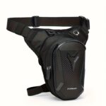 Motorcycle Leg Bag with Headphone Jack, Adjustable Shoulder Strap and Double Zip Compartments - Black EVA Outdoor Riding Belt Bag. - Billede 2