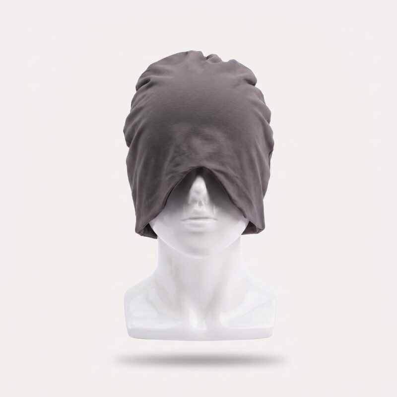 herre sovehue i mørkegrå, lysegrå og mørkeblå med øjenmaske og mørklæggende design til søvn - Rejse product image