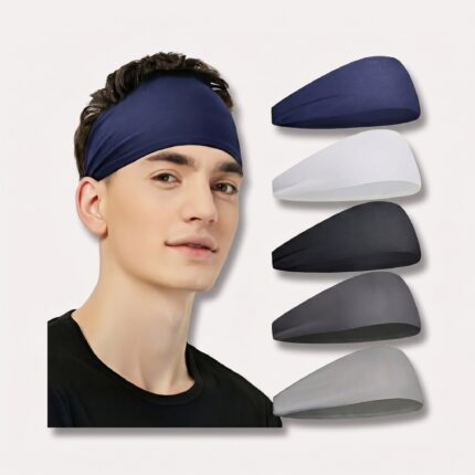 sports pandebånd til mænd i 5pcs, lilla, armygrøn og støvet rosa - åndbart og ikke-glidende - Rejse product image