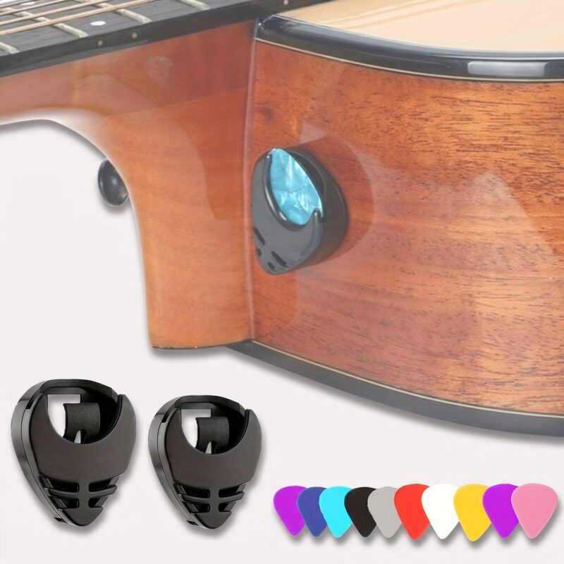 guitarplektre sæt med 10 plektre 0,75 mm og 2 holdere til praktisk opbevaring på instrumentet - Rejse product image
