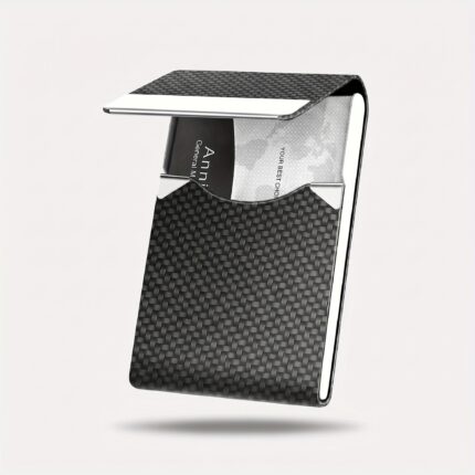 visitkortholder i metal i kulsort, PU-sort, lyserød, lilla, kaffe og blå med klap og magnetlukning - Rejse product image
