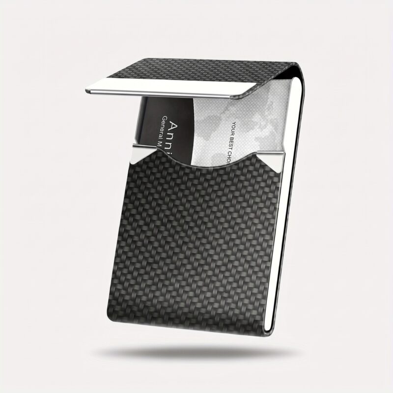visitkortholder i metal i kulsort, PU-sort, lyserød, lilla, kaffe og blå med klap og magnetlukning - Rejse product image