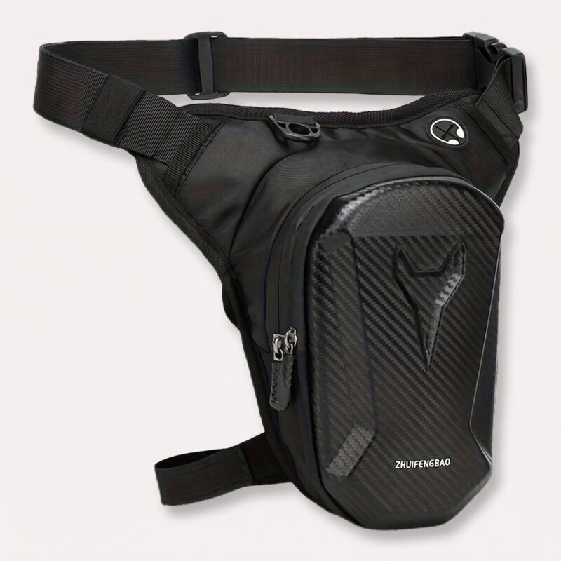 motorcykel benbælte taske i sort med justerbare remme og lynlåsrum til sikker opbevaring - Rejse product image