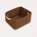 opbevaringspose i stof - brun, beige og grå, foldbar med rebhåndtag og slidstærkt design