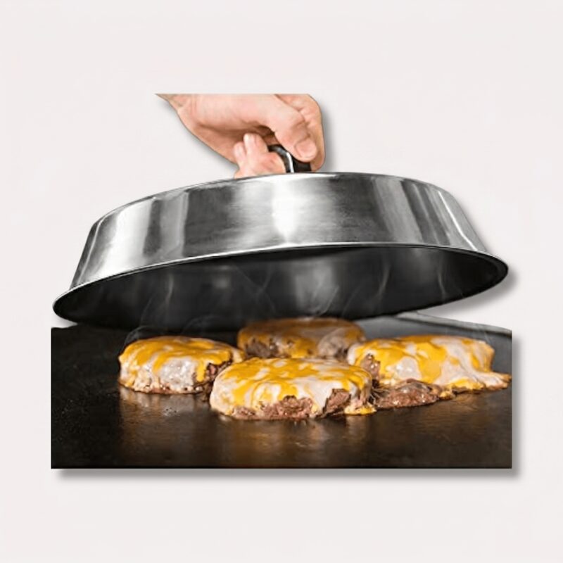 smeltekuppel i rustfrit stål til ost - rund kuppel til jævn varmefordeling og damp på grill - Rejse product image