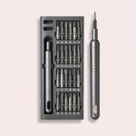 præcisionsskruetrækkersæt grå/sort med 24 bits og ergonomisk håndtag til finmekanik