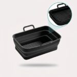 silikoneform til airfryer aflang med håndtag og rillet bund til nemmere madlavning og lettere rengøring