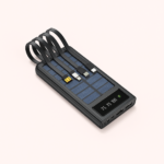 solcelle powerbank i hvid og sort med 20000 mAh, 4 kabler og LED-display - Billede 2