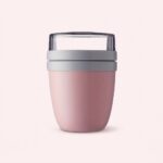 frokostkop til havregrød i pink, blå, hvid, grøn og sort med dobbelt låg og topbeholder - Billede 2